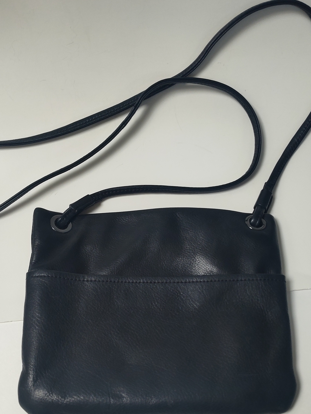 Margot Black Leather Crossbody Bag with Metal Grommets